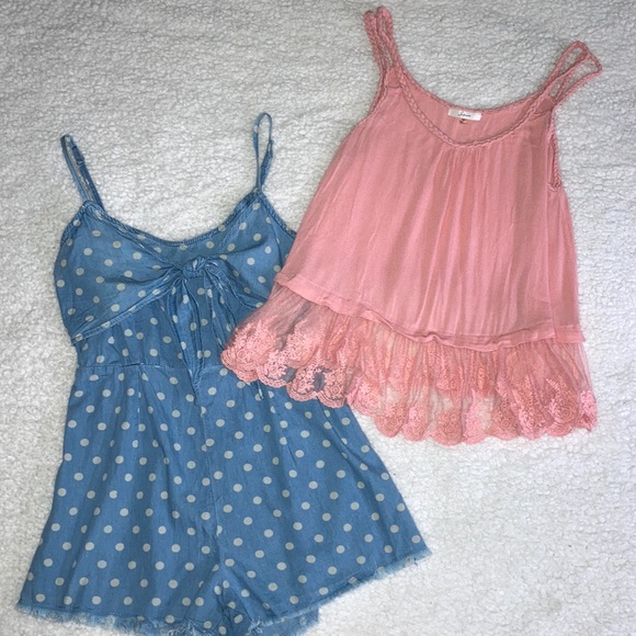 Charlotte Russe Tops - Denim Romper and Lace Top Bundle Size Small